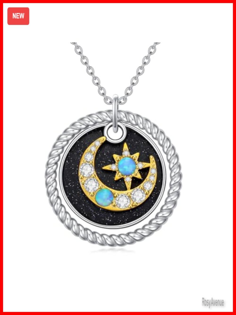 925 Sterling Silver Opal Moon Star Pendant Necklace 14K Gold Plated Celestial
